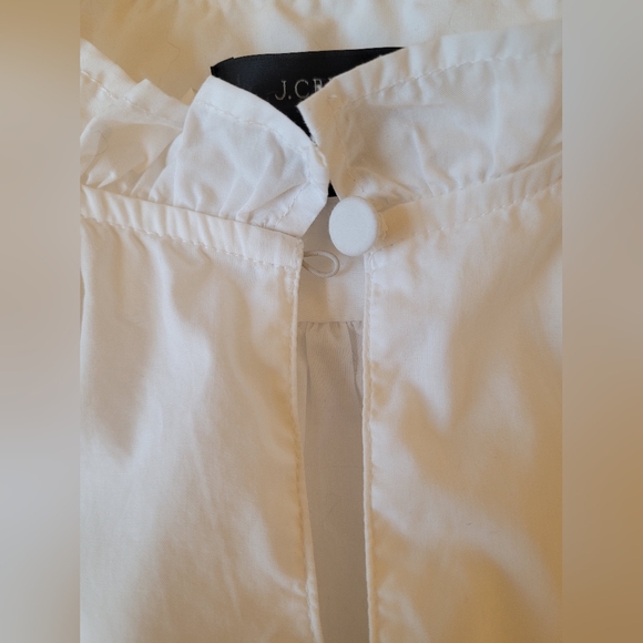 J. Crew 100% Cotton Poplin Puff-Sleeve Ruffle Collar Top, White - Picture 8 of 12